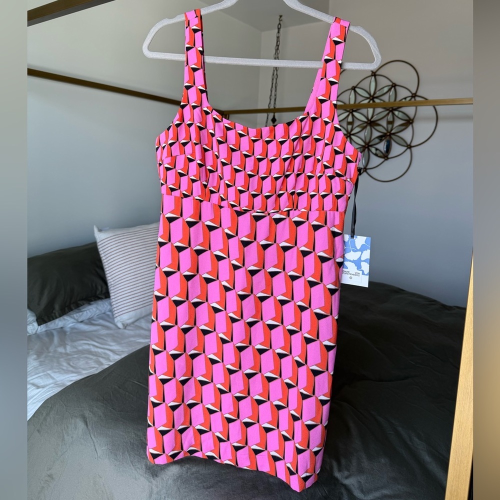 Diane Von Furstenberg Target Pink Geometric Print Mini Dress Sz M 10 Barbie